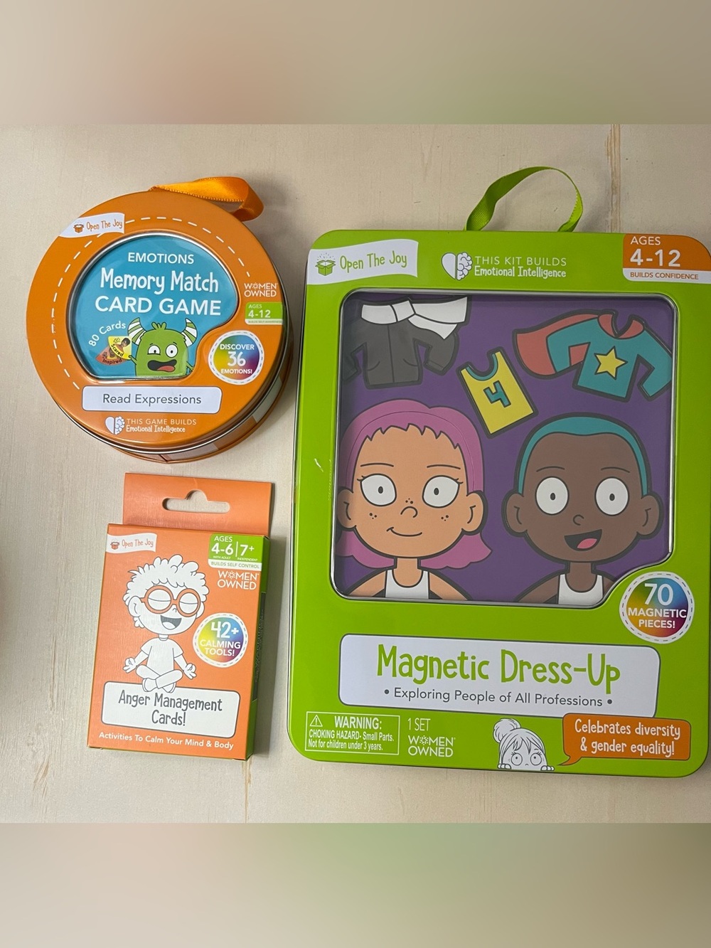 NIB Open the Joy Bundle-Anger Management Game,Memory Game, Magnetic Dress Up